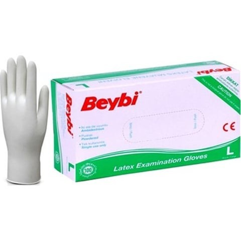 BEYBI LATEX POWDERED GLOVES LARGE 100PCS (MASTER BOX 1X20)