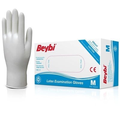 BEYBI LATEX POWDERED GLOVES MEDIUM 100PCS (MASTER BOX 1X20)